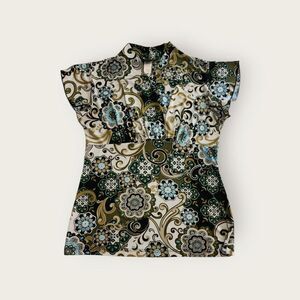 Vintage Y2k JKLA green floral v-neck fitted stretchy sleeveless boho shirt